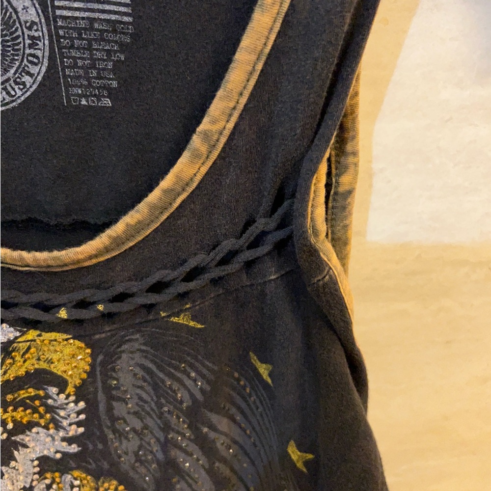 Affliction Black Tank Top with Gold & White Eagle Graphic - Picture 8 of 15